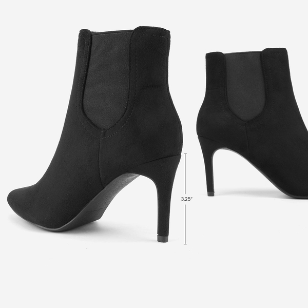 Pointed Toe Stiletto Chelsea Ankle Booties - BLACK SUEDE - 3